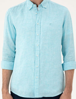 Turkuaz Regular Fit %100 Keten G_mlek