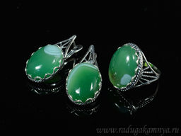 Кольцо Серьги с агатом тонированным, цв.зеленый размер 18
