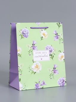 Пакет подарочный ламинированный «Нежный штрих», мятный с сиреневым, 18×22.3×10 см