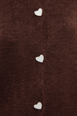 Kahverengi Yumusak Dokulu Mucevher Dugmeli Ceket Gorunumlu Triko H?rka TWOAW22HI0044