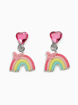 Серьги-клипсы детские Выбражулька «Радуга с бабочкой», с сердцем кристалл, цветные