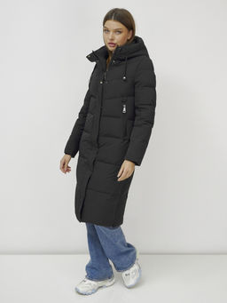 Пальто утепленное стеганное зимнее с капюшоном женское черного цвета 9636_1Ch - Mtforce фото 15