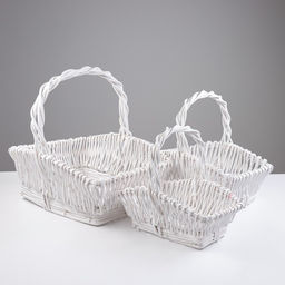 Корзина плетёная для хранения Tasa, из лозы, с ручкой, белая, набор 3 шт.