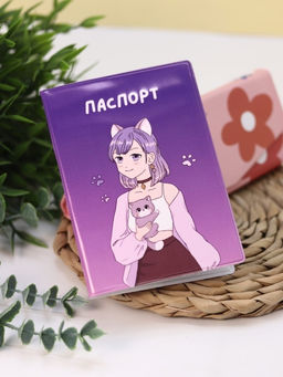 ОБЛОЖКА ДЛЯ ПАСПОРТА АНИМЕ Cute cat Girl, плотность 600 мкм