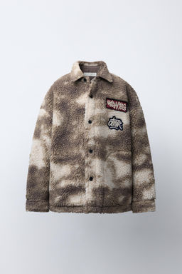 TIE-DYE FAUX SHEARLING OVERSHIRT WITH PATCHES