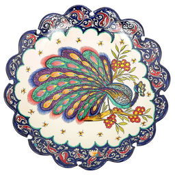 Ляган узбекский Риштанская Керамика «Жар птица», d=42 см, рифлёный, синий