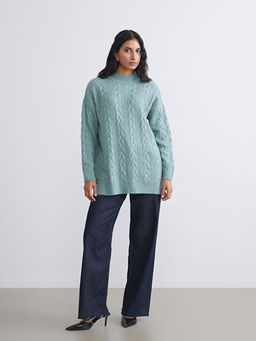 Dik Yaka Kendinden Desenli Kad?n Triko Tunik