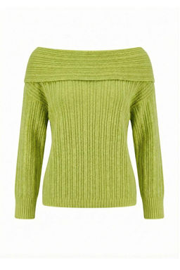 Yag Yesil Yumusak Dokulu Carmen Yaka Triko Kazak TWOAW25KZ00076