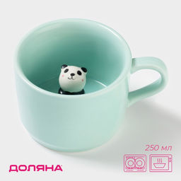 Кружка с фигуркой на дне «Зверята. Панда», 250 мл, 11.5×9×6.5 см, керамика, бирюзовая