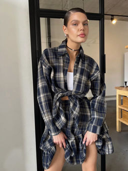 K12596 Костюм: рубашка и юбка OVER SIZE, хлопок ТМ_СИНИЙ