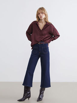 Beli Kemerli Wideleg Kad?n Jean Pantolon