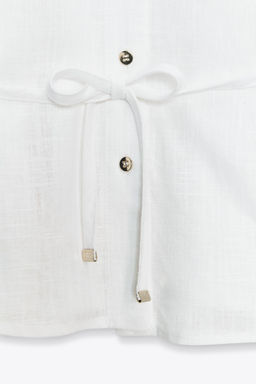 LINEN BLEND BELTED BLOUSE - Zara фото 14