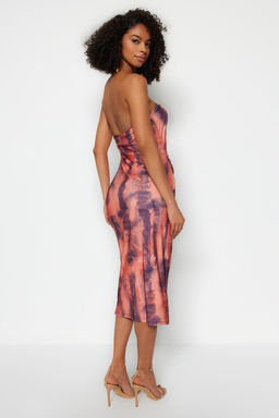 Bask??l? Vucuda Oturan Midi Tek Omuz Ayarlanabilir Ask?l? Orme Kalem Elbise TWOSS23EL01577