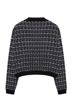 Siyah Tuvit Gorunumlu V Yaka Simli Triko H?rka TWOAW25HI00240