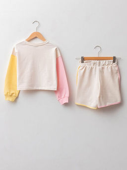 Bisiklet Yaka Bask?l? Uzun Kollu K?z ?ocuk Sweatshirt ve ?ort - Waikiki фото 2