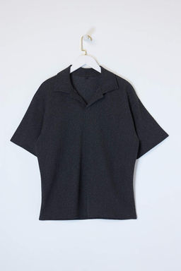 Siyah Oversize Polo Yaka Duz Polo Yaka T-shirt TMNSS25PO00045