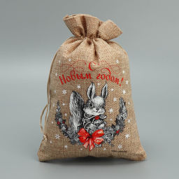 Цена за 5 шт. Мешочек новогодний подарочный с термонаклейкой Белочка, 16?24 см 1.5 см