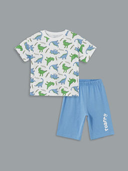 Bisiklet Yaka Bask?l? Erkek ?ocuk ?ortlu Pijama Tak?m?