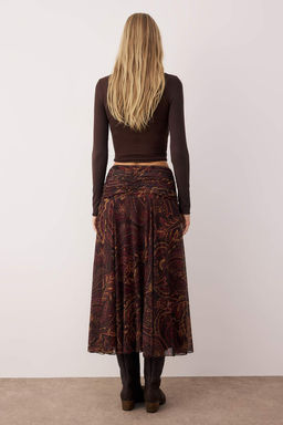 Cok Renkli Maxi Buzgu/Drape Detayl? Boho/Boho Chic Baskl?l? Tul Esnek Orme Etek TWOAW26ET00122