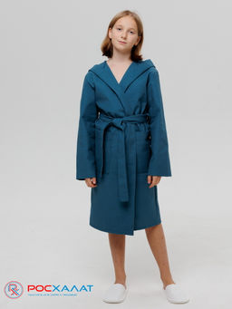 Подростковый вафельный халат с капюшоном темно-бирюзовый В-18 (23)