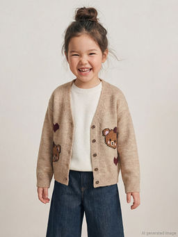 V Yaka Desenli K?z ?ocuk Triko H?rka