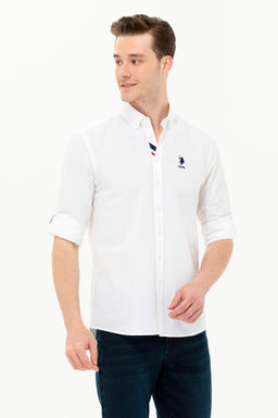 Мужская белая рубашка с длинным рукавом