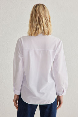 TRENDYOLMILLA Beyaz Over All Nak?s Detayl? Oversize Genis Kal?p Dokuma Gomlek TWOSS25GO00094  фото 6