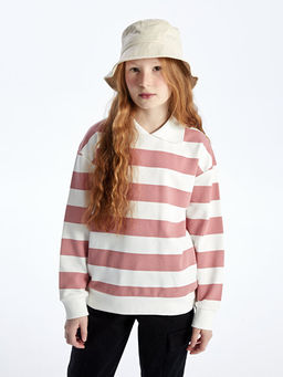 Polo Yaka ?izgili Uzun Kollu K?z ?ocuk Sweatshirt