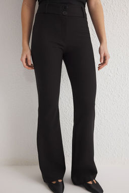 Siyah Ispanyol Paca Normal Bel Dokuma Pantolon TWOSS25PL00065