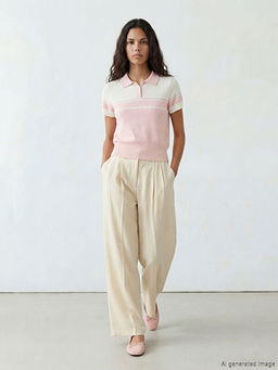 Y?ksek Bel Pileli Kad?n Kuma? Pantolon