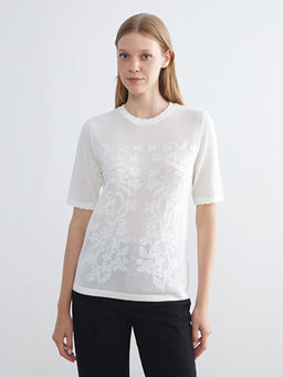 K?sa Kollu ?i?ekli Kad?n Triko Kazak