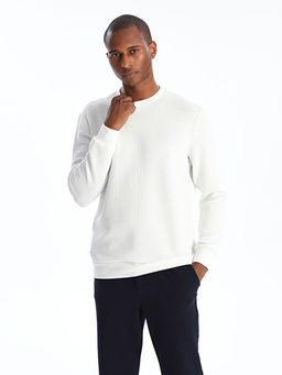 Bisiklet Yaka Uzun Kollu Erkek Dokulu Sweatshirt