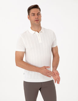 Ekru Slim Fit Polo Yaka D__meli Triko Ti__rt