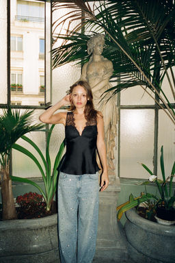 SATIN TOP WITH LACE