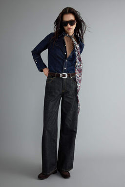 Siyah %100 Pamuk Raw Normal Bel Geni_ Wide Leg Jeans TWOAW27JE00083 - Trendyolmilla фото 3