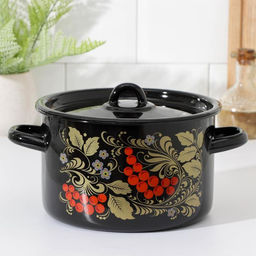 Кастрюля эмалированная «Рябина», 2.9 л, d=20 см, с крышкой, и, деколь, МИКС, ручка МИКС