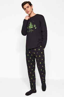 Siyah Regular Fit Y_lba__ _rme %100 Pamuk Pijama Tak_m_ TMNAW24PT00021