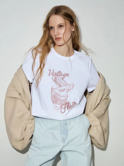 Футболка с принтом и вышивкой / Zarina фото 6