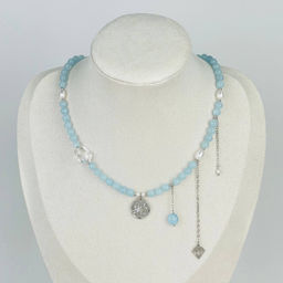 Колье из Аквамарина, Жемчуга и Горного Хрусталя 38 см +