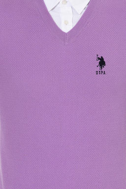 U. S. Polo Assn Мужской базовый трикотажный свитер сиреневого цвета с v-образным вырезом - U.s. polo assn фото 6