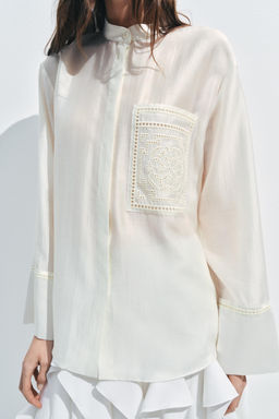 CAMISA BOLSILLO BORDADO ZW COLLECTION / Blanco - Zara фото 4