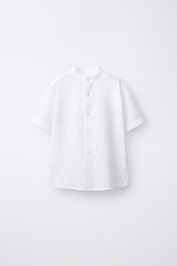 CAMISA CUELLO MAO ALGOD?N Y LINO / Blanco