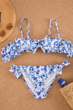 Trendyolmilla Cicek Desenli Straplez Tak C?kar Kol Detayl? Baglamal? Bikini Ustu TBESS25BU00016  фото 6