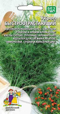 Укроп БЫСТРООТРАСТАЮЩИЙ  Высокоурожайный сорт с быстрым ростом и ярким ароматом! Кусты густые и плотные! Хорош для заморозки и сушки!