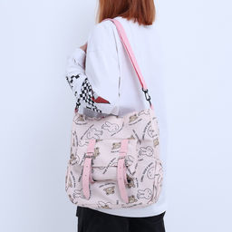 Сумка текстильная шопер на молнии, 33.5×9×36 см, бежевая/розовая