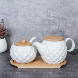 Чайник заварочный 300 мл и сахарница 250 мл с ложкой / CF127 /уп 36/ на подставке - Галеонтрейд фото 3