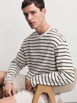 Лонгслив из 100% хлопка в полоску / Zarina