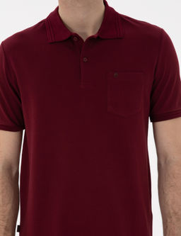 Bordo Regular Fit %100 Pamuk Polo Yaka Basic Ti__rt