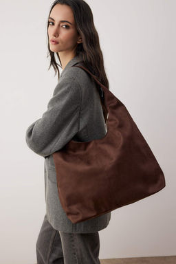 Ac?k Kahverengi Suet Buyuk Maxi Tote Kad?n Omuz Cantas? TAKAW26OC00045