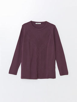 Bisiklet Yaka Kendinden Desenli Uzun Kollu Kad?n Triko Kazak